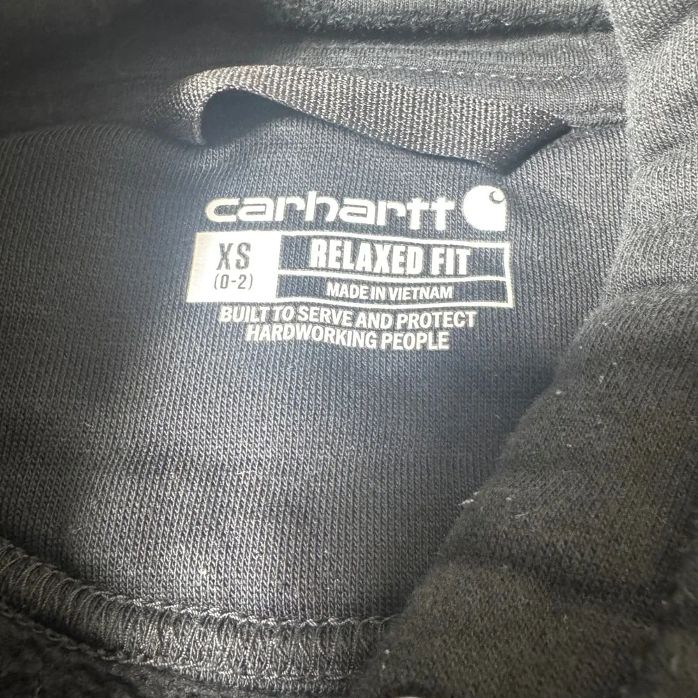Carhartt Women's XS Relaxed Fit Hoodie Sweatshirt Pullover Black Logo‎ Sleeve